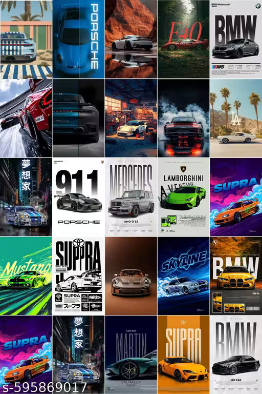 Aesthetic car poster card combo of 25 size A6